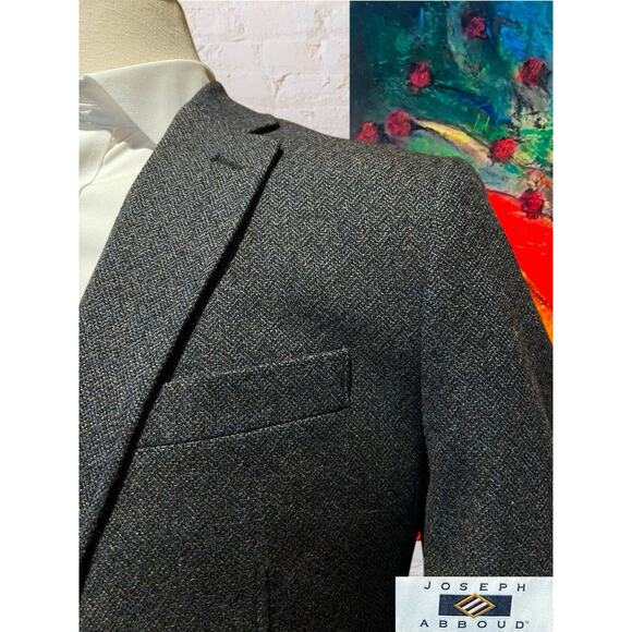 Joseph Abboud XL 44R Blue Tweed Plaid Blazer Sport Coat Jacket Elbow Patch - Picture 5 of 15